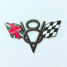 Metalowa odznaka na bagażnik, flaga amerykańsko-brytyjsko-niemiecka, logo V8, brytyjski V8, czarny