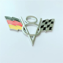 Metalowy emblemat na bagażnik, flaga amerykańsko-brytyjsko-niemiecka, logo V8, niemiecki V8, srebrny