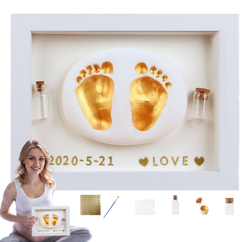 Baby Casting Kit Handprint And Footprint Kit Wooden Photo Frame White Safe Paint Fetal Hair Collection Bottle