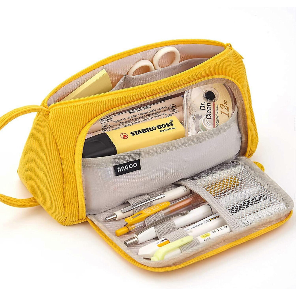Kikidex (As Show, One Size) Big Capacity Pencil Case Canvas High Large Storage Pouch Marker Pen Case Simple Stationery Bag School College Office Organizer For Yellow