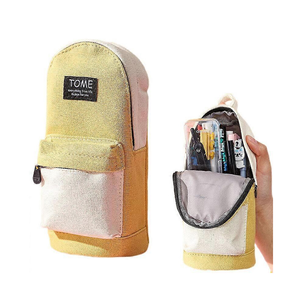 Kikidex (As Show, One Size) Pencil Box Large Capacity Canvas Stationery Vertical Retro Simple Junior High School Men And Women Korean Version (Retro Light Yel