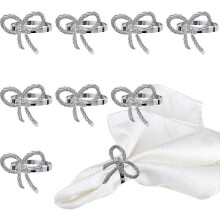 Set of 12 Alloy Hollow Flower Napkin Rings (Silver Knot)