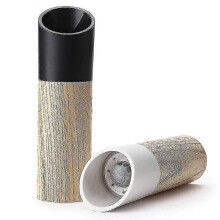 Set of 2 salt and pepper mills with black and white tall salt and pepper shakers with adjustable coarseness