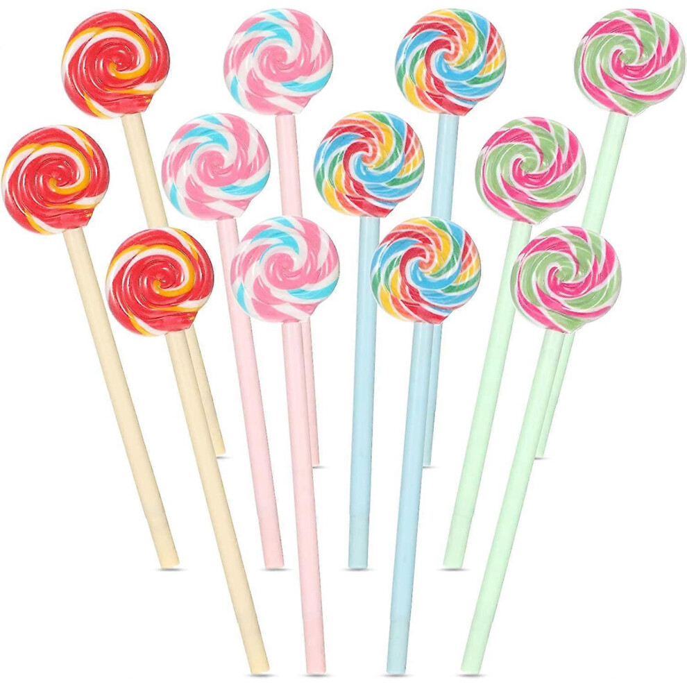 Kikidex (As Show, One Size) Lollipops Shaped Pen Cute Candy Rollerball Pen Multicolor Lollipops Ballpoint Pen Rainbow Swirl Gel Ink Pen For Students Children