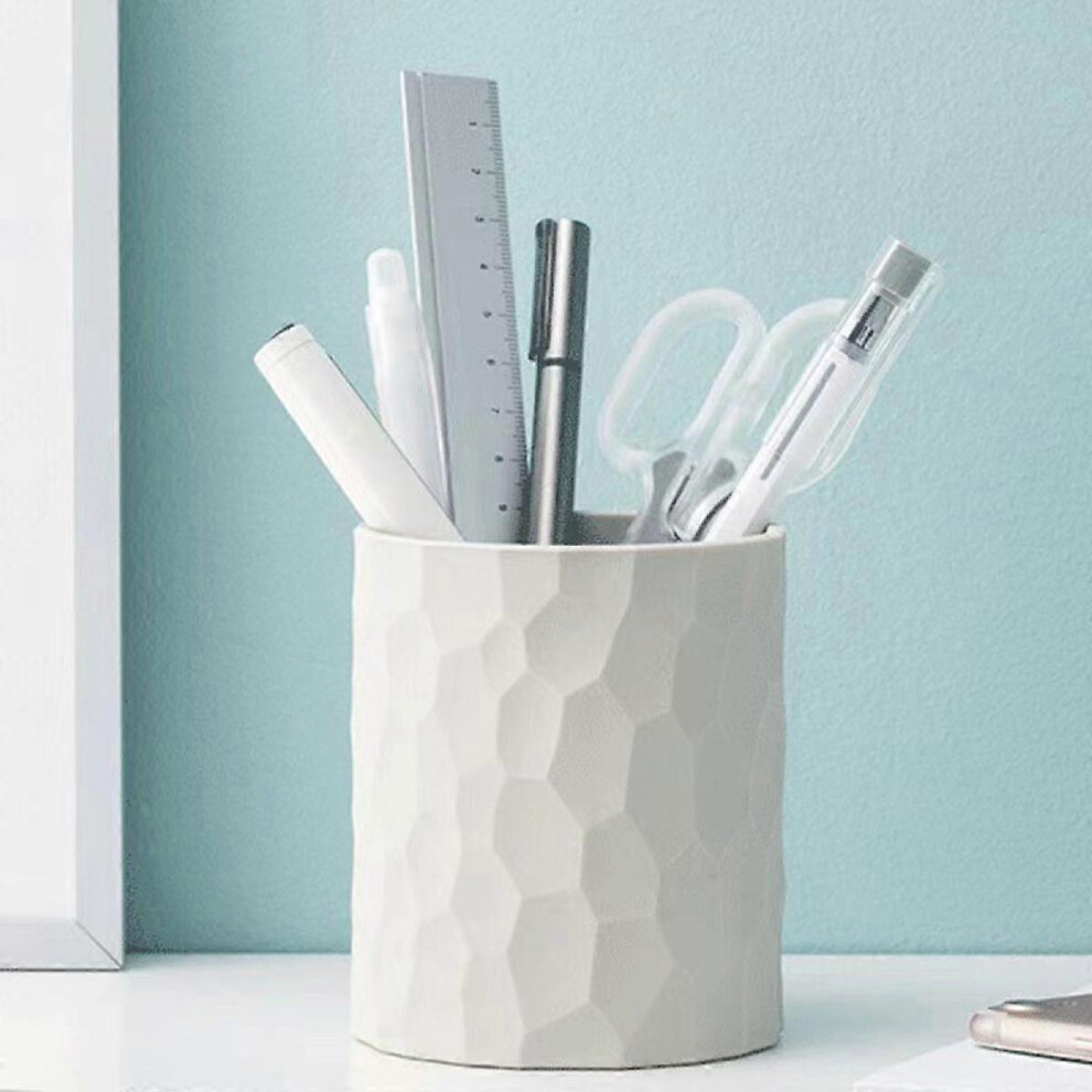 Kikidex (As Show, One Size) Pencil Cup Pen Holder For Desk, Makeup Brush Organizer Cup, Desktop Stationery Organization Pen Storage Cup For Office, School, Si White