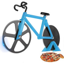 Bicycle Pizza Cutter, Funny Housewarming Gift (Blue)