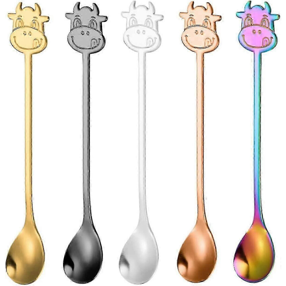 Set of 5 cow-shaped teaspoons, for coffee, milk, tea or breakfast.
