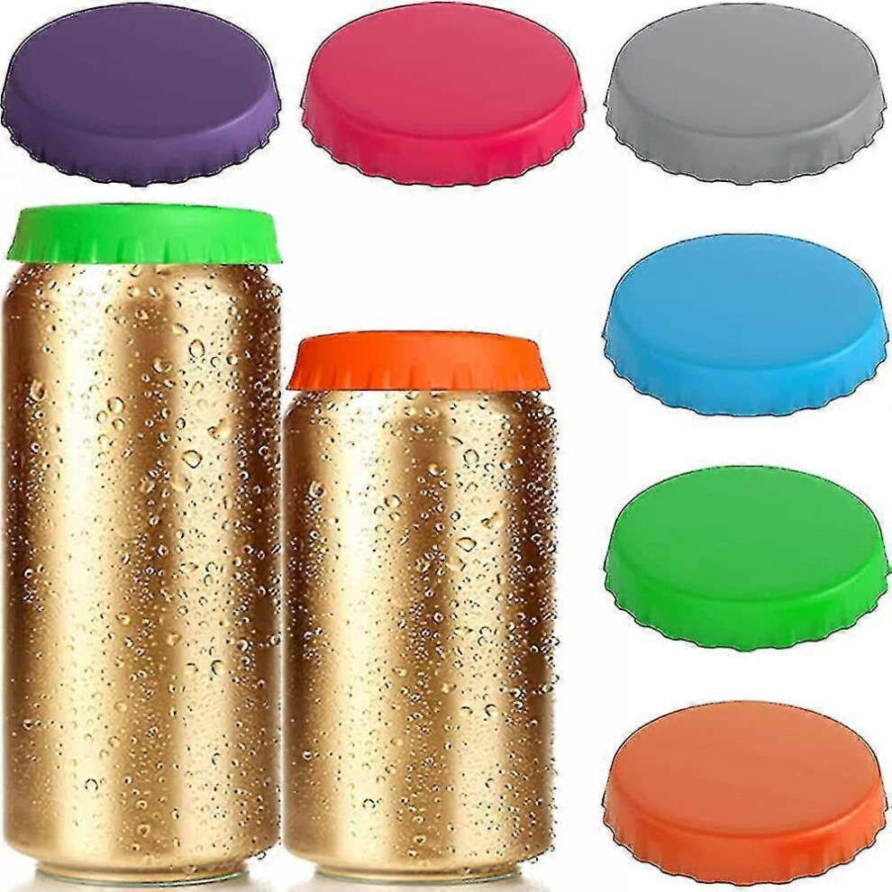 Soda Can Lids, 6 Pack Reusable Silicone Soda/Drink/Beer Lids, Fits Standard Soda Cans (Multicolor)