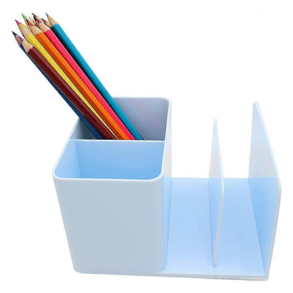 Kikidex (As Show, One Size) Plastic Multifunctional Pencil Holder Pen Containers Storage Box Pen Cup Desk Organizer Office Supplies Organizer, Blue