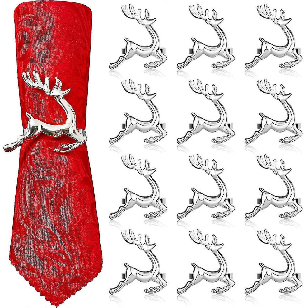 12 Pack Christmas Reindeer Napkin Rings, 6Cm Deer Napkin Holders, Reindeer Napkin Buckle For Christmas Lunch, Thanksgiving, Parties, Silver