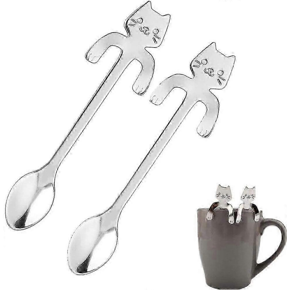 304 Stainless Steel Spoons, 2 Cute Cat Teaspoons and Plum Spoons