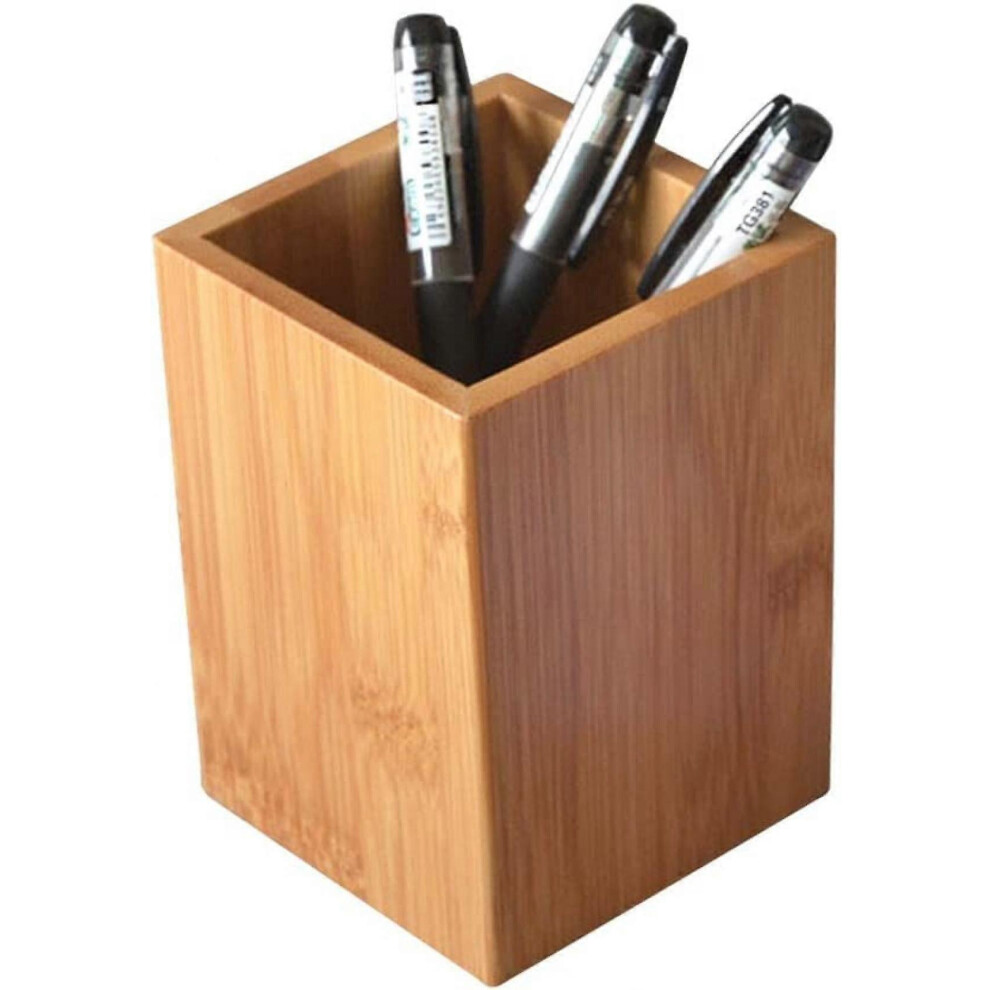 Kikidex (As Show, One Size) Bamboo Wood Desk Pen Pencil Holder Stand Multi Purpose Use Pencil Cup Pot Desk Organizer