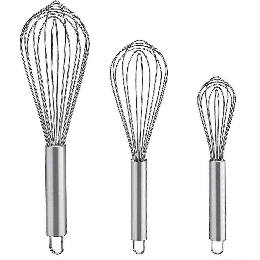 Kitchen Whisks, 3 Pack Stainless Steel Whisks for Mixing, Whisking, Beating and Stirring, Upgraded Version, 8" + 10" + 12"