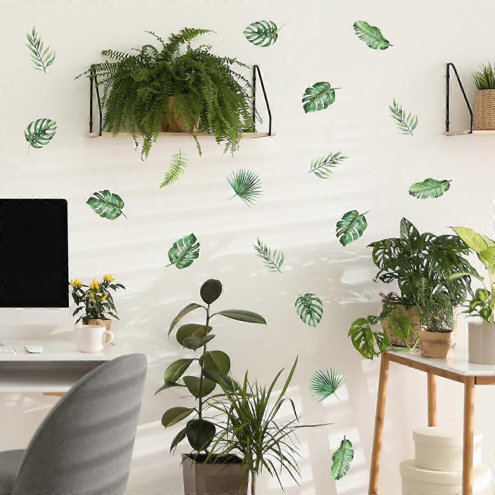 Kikidex (As Show, One Size) Leaf Wall Decal, Watercolor Leaves Wall Sticker, Peel And Sticker Botanical Leaf Decals For Bedroom Living Room Wall Decorat Green