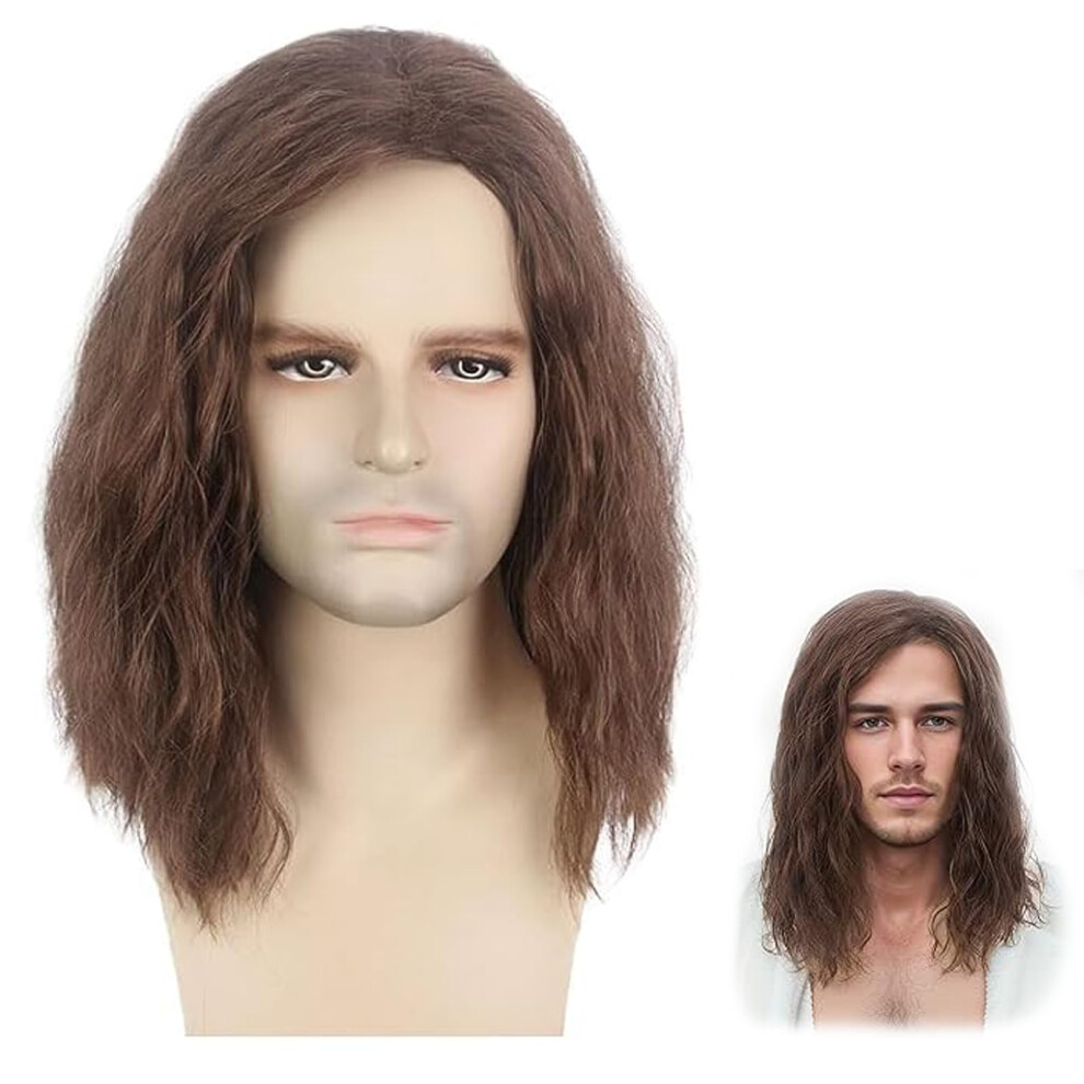Unisex Brown Mullet Wigs For Men Mid Length Curly Costume Wig 70S 80S