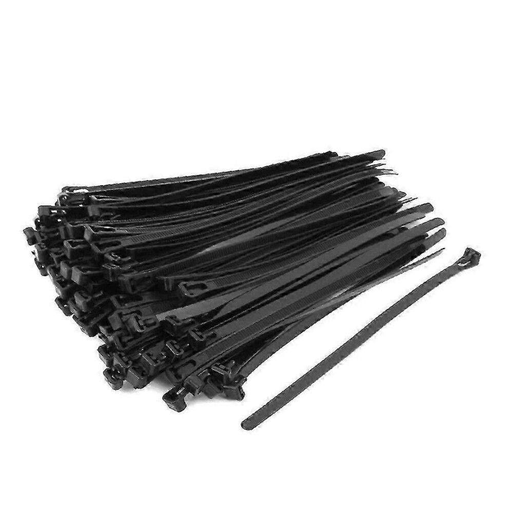 Lon0167 100Pcs 8Mm X 200Mm Nylon Network Cable Ties Adjustable Reusable Fastening Straps Black