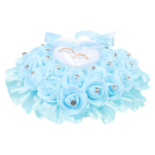 5Pcs Romantic Sky-Blue Heart Ring Pillow with Crystal Rose Decoration