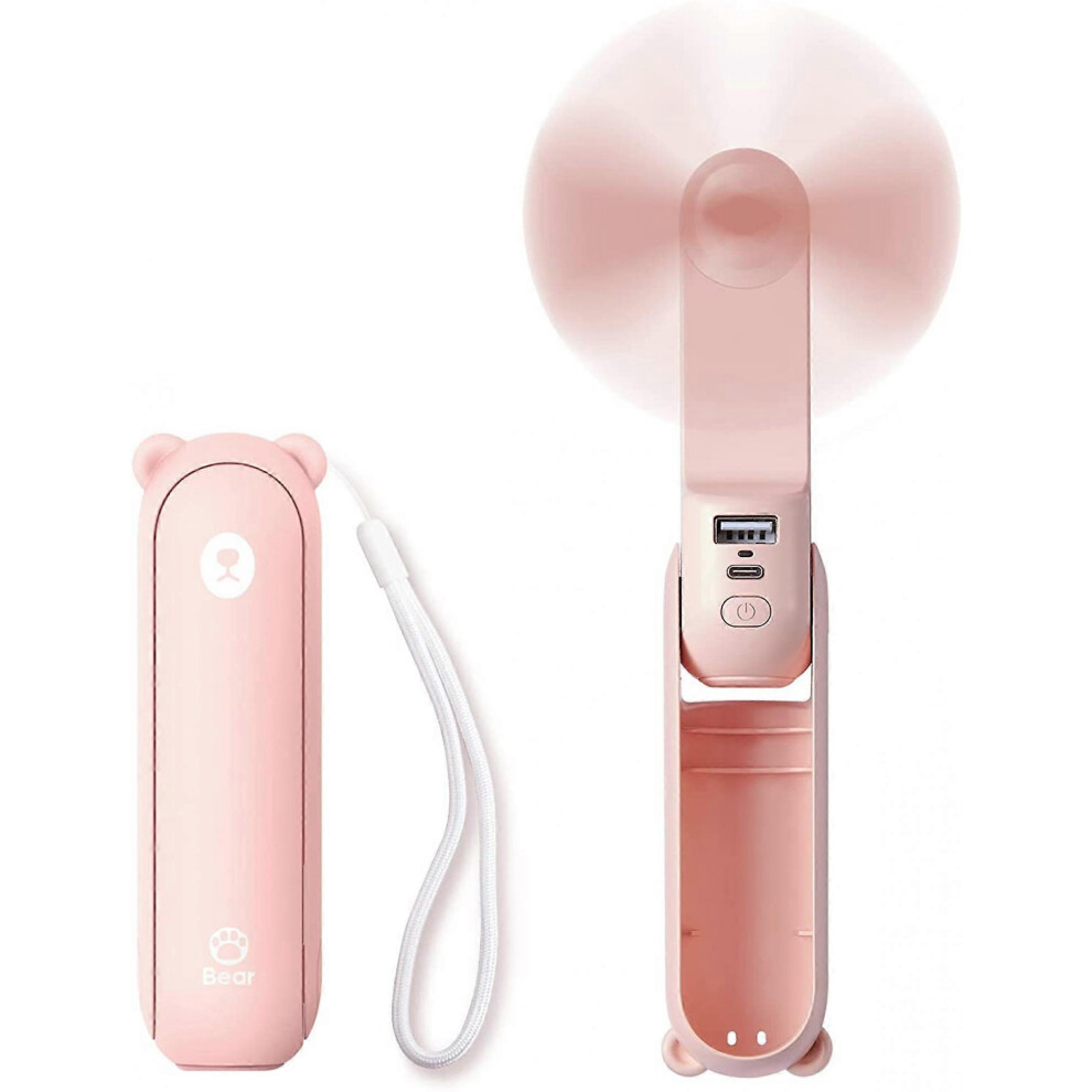 Kikidex (As Show, One Size) Handheld Mini Fan, Portable Usb Rechargeable Small Pocket Fan, Battery Operated Fan [14-21 Working Hours] With Power Bank Travel Pink