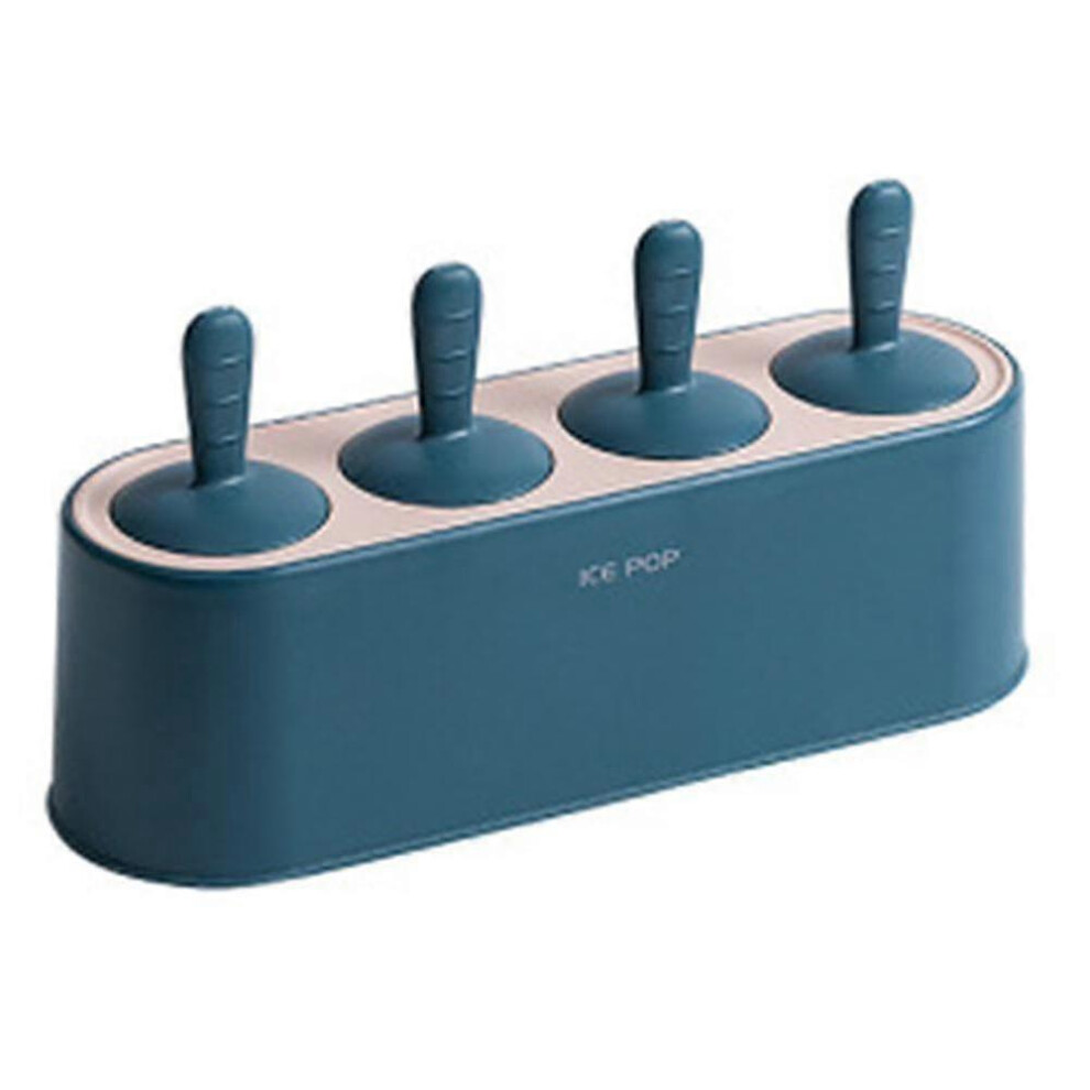 ( Blue) 4 Grid Silicone Ice Pop Molds Reusable With Drip Guard For Frozen Popsicles Dark/Blue