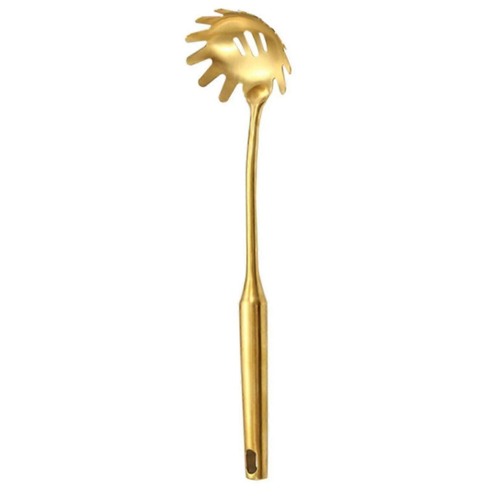 （1 Pasta Server） 6-Piece Stainless Steel Kitchen Utensil Set, Soup Ladle, Modern Rustproof Spatula Tw Gold