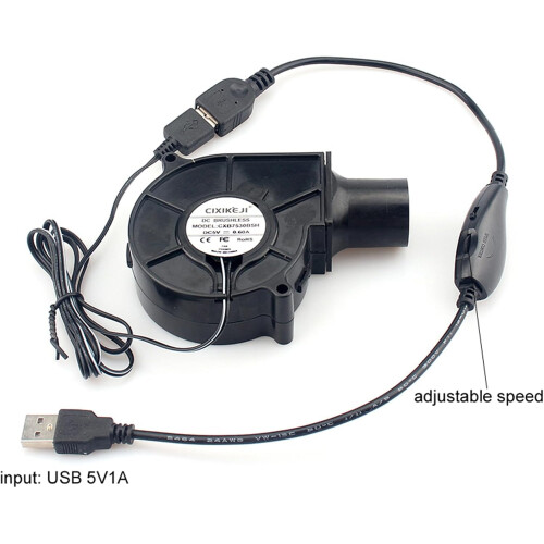 7530 5V USB Power Fan With Speed Controller, Compact Quiet Blower For BBQ Camping 1