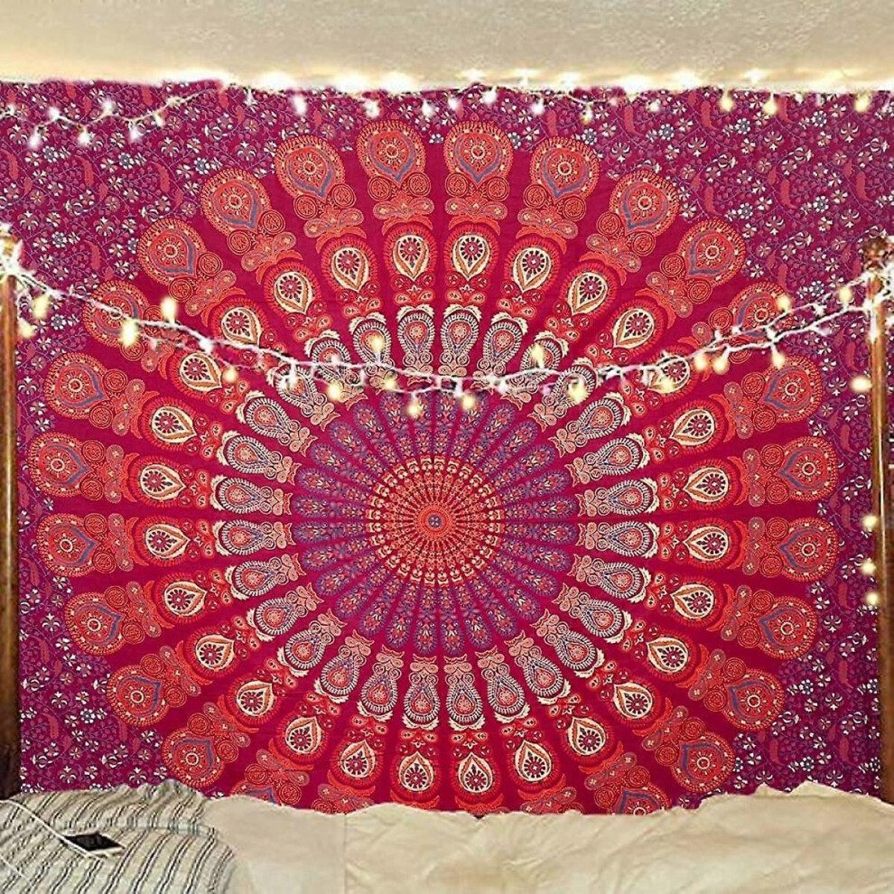 Kikidex (As Show, One Size) Wekity Hippie Bohemian Psychedelic Golden Blue Peacock Mandala Wall Hanging Bedding Tapestry(Blue Red, Size:59.1" X 78.7" Blue,Red