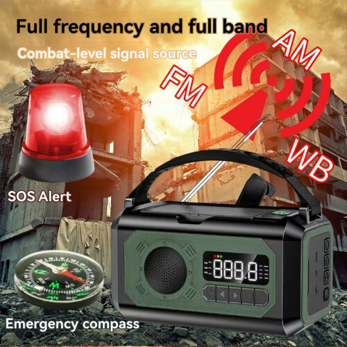 Ραδιόφωνο Καιρού AM/FM/NOAA με Ηλιακή Στροφαλοφόρο 12000mAh, Ανοιχτό Πράσινο 2