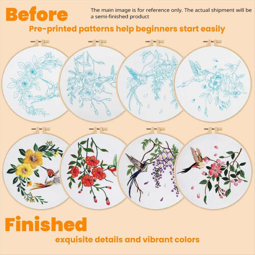 4 Pack Beginner Embroidery Kits for Adults, Embroidery Kit 1
