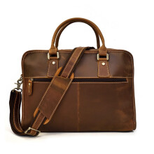 Men's Leather Briefcase Vintage Leather Commuter Tote 15-Inch Laptop Bag Shoulder Crossbody