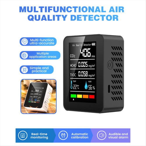 Luchtkwaliteitsmonitor 5 in 1 Luchtkwaliteitsdetector CO2-detector Wit 2
