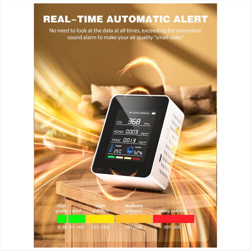 Luchtkwaliteitsmonitor 5 in 1 Luchtkwaliteitsdetector CO2-detector Zwart 1