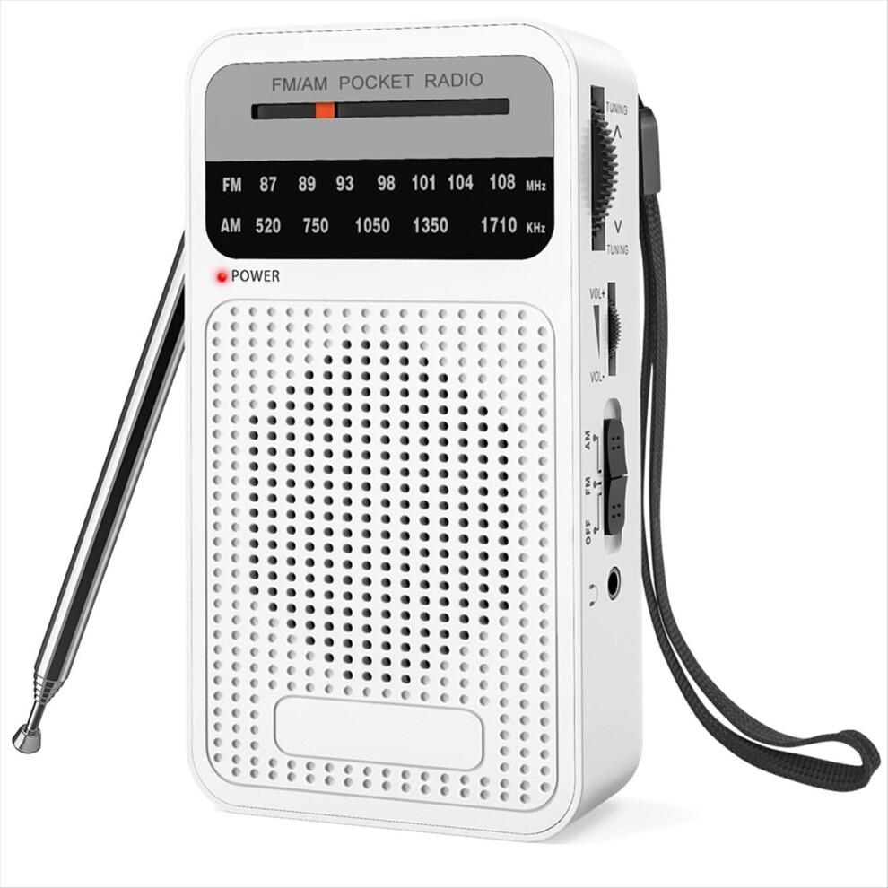 Am Fm Pocket Radio, Transistor Radio With Loudspeaker White 4851329400028