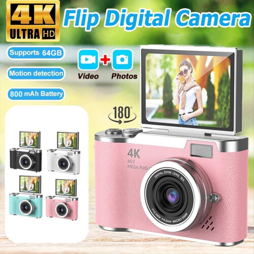 4K CCD 8X Digital Zoom Camera 180 Flip Screen Selfile Camera White 1