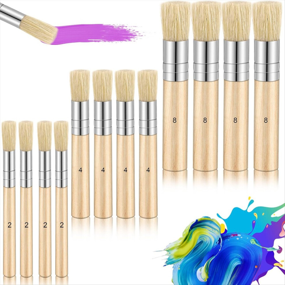 12 Pieces Wooden Stencil Template Paint Brushes Handle Painting Brush 4851529654139