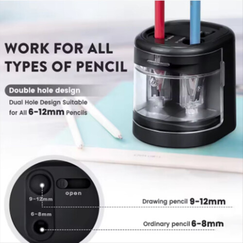 Eagle Auto Pencil Sharpener, Battery or USB Operated, Dual Holes 2