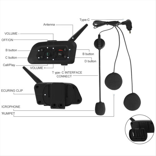 V6 PRO 800M Motorfiets Bluetooth Helm Headset Intercom 1