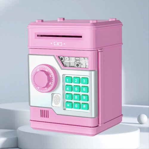 Cofrinho Eletrônico Caixa Eletrônico Caixa de Dinheiro com Senha Rosa 1
