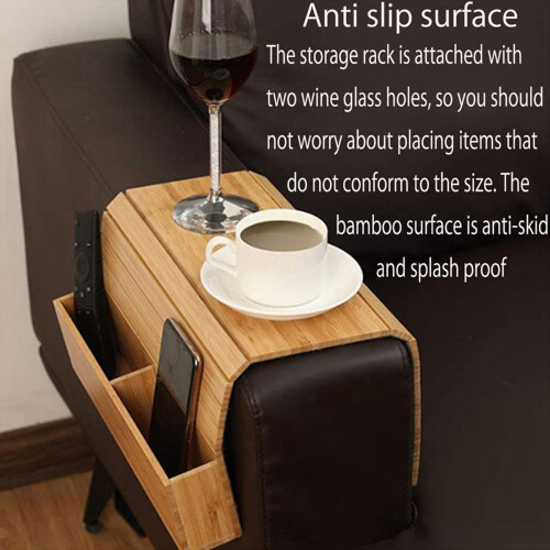 Couch Cup Holder Wood Multifunction TV Remote Holder 2