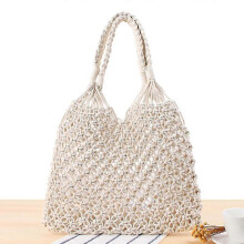 Beach Bags Travel Beach Fishing Nets Tote Bags Shopping Woven Shoulder Bags Womens,White
