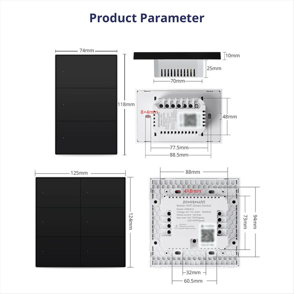 Matter Wifi Smart Switch For Smart Things Homekit App 4 Gangs 4852911570877