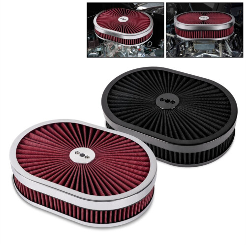 Car Oval Air Cleaner Filter for 5-1/8Inch Interface Neck Red 1