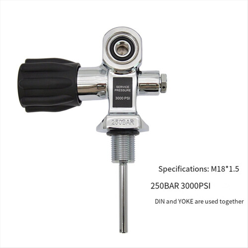 Βαλβίδα δεξαμενής DIN/YOKE 3000Psi 250Bar M18x1.5 για καταδύσεις 1