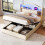 Double Bed Storage with Curved LED Headboard,Beige 1