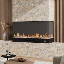 Modern L Shape Recessed Electric Fireplace with Remote, 117cm W x 40cm D x 60cm H