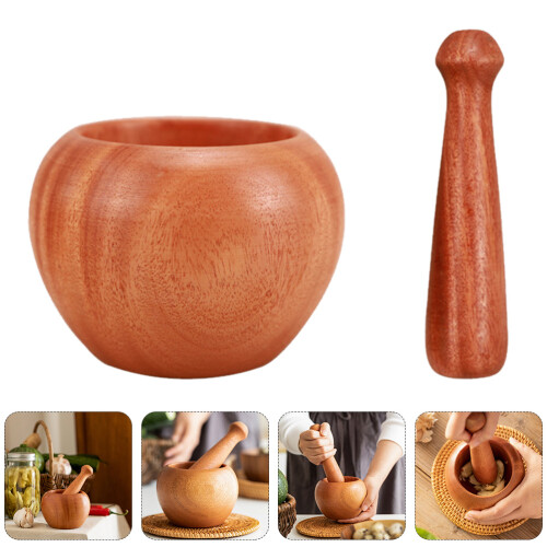 1 Set Holz Knoblauchmörser Mit Stößel 2