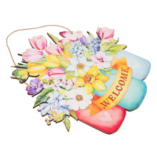 2Stk Welcome Holzblumen Schild Türanhänger Rustikaler Holz Türdeko