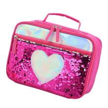 Lunchtasche mit Pailletten, isoliert, Alufolie, rot
