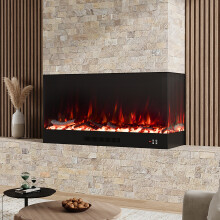 Modern L Shape Recessed Electric Fireplace with Remote, 150cm W x 16cm D x 60cm H