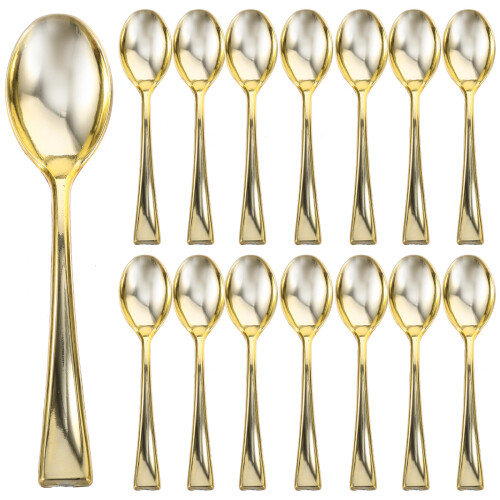 24Pcs Mini Plastic Spoons For Dessert Ice Use Golden