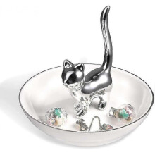 SNQTV-Ring Holder,rose Gold Lucky Cat Cute Kitty Ring Holder Jewelry Tray Ceramic